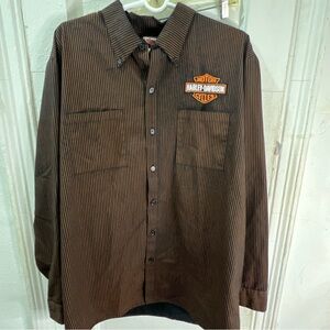 Harley Davidson mens black striped long sleeves button up shirt mens Sz 2XL
